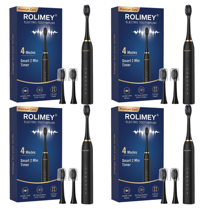Rolimey® Electric Toothbrush Set, Comes with 2 Brush Heads,4 Modes with 2 Minutes Built in Smart Timer, One Charge for 60 Days, 42000 VPM Motor