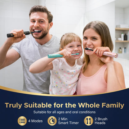 Rolimey® Electric Toothbrush Set, Comes with 2 Brush Heads,4 Modes with 2 Minutes Built in Smart Timer, One Charge for 60 Days, 42000 VPM Motor