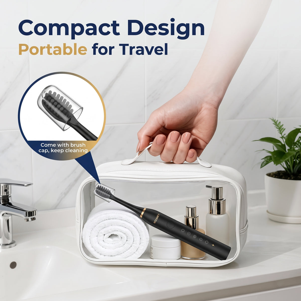 Rolimey® Electric Toothbrush Set, Comes with 2 Brush Heads,4 Modes with 2 Minutes Built in Smart Timer, One Charge for 60 Days, 42000 VPM Motor
