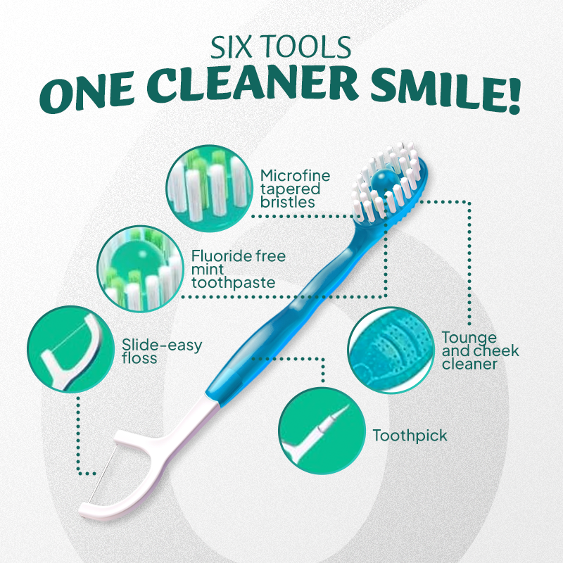 ⭐️Rolimey® 6-in-1 Ready-to-Go Mini Travel Toothbrush with Floss & Toothpick, No Rinsing Needed, Individually Wrapped & TSA Friendly