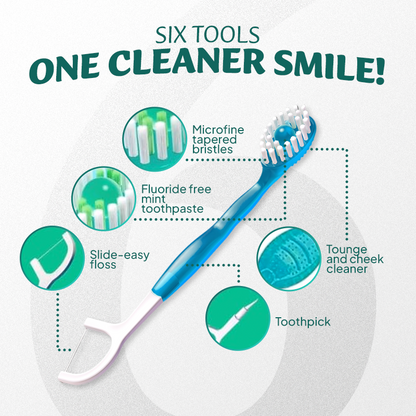 ⭐️Rolimey® 6-in-1 Ready-to-Go Mini Travel Toothbrush with Floss & Toothpick, No Rinsing Needed, Individually Wrapped & TSA Friendly
