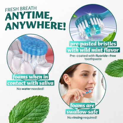 ⭐️Rolimey® 6-in-1 Ready-to-Go Mini Travel Toothbrush with Floss & Toothpick, No Rinsing Needed, Individually Wrapped & TSA Friendly
