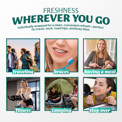 ⭐️Rolimey® 6-in-1 Ready-to-Go Mini Travel Toothbrush with Floss & Toothpick, No Rinsing Needed, Individually Wrapped & TSA Friendly