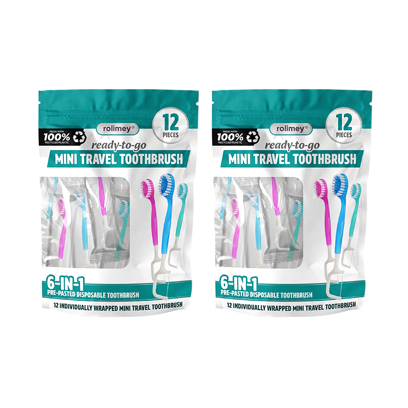 ⭐️Rolimey® 6-in-1 Ready-to-Go Mini Travel Toothbrush with Floss & Toothpick, No Rinsing Needed, Individually Wrapped & TSA Friendly