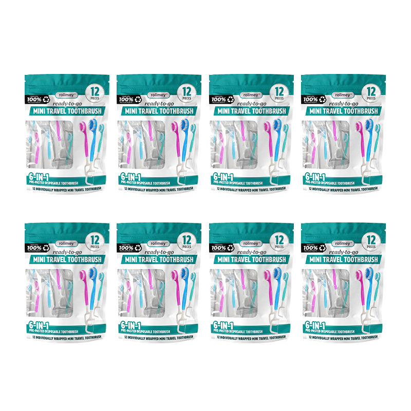⭐️Rolimey® 6-in-1 Ready-to-Go Mini Travel Toothbrush with Floss & Toothpick, No Rinsing Needed, Individually Wrapped & TSA Friendly
