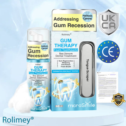 Rolimey® MicroSmile Bee Venom Dental Treatment Ultra-fine Foam Toothpaste with Tongue Scraper